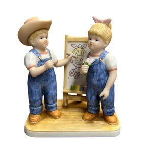 Home Interiors 2003 Denim Days Portrait of Debbie Danny Porcelain Figurine